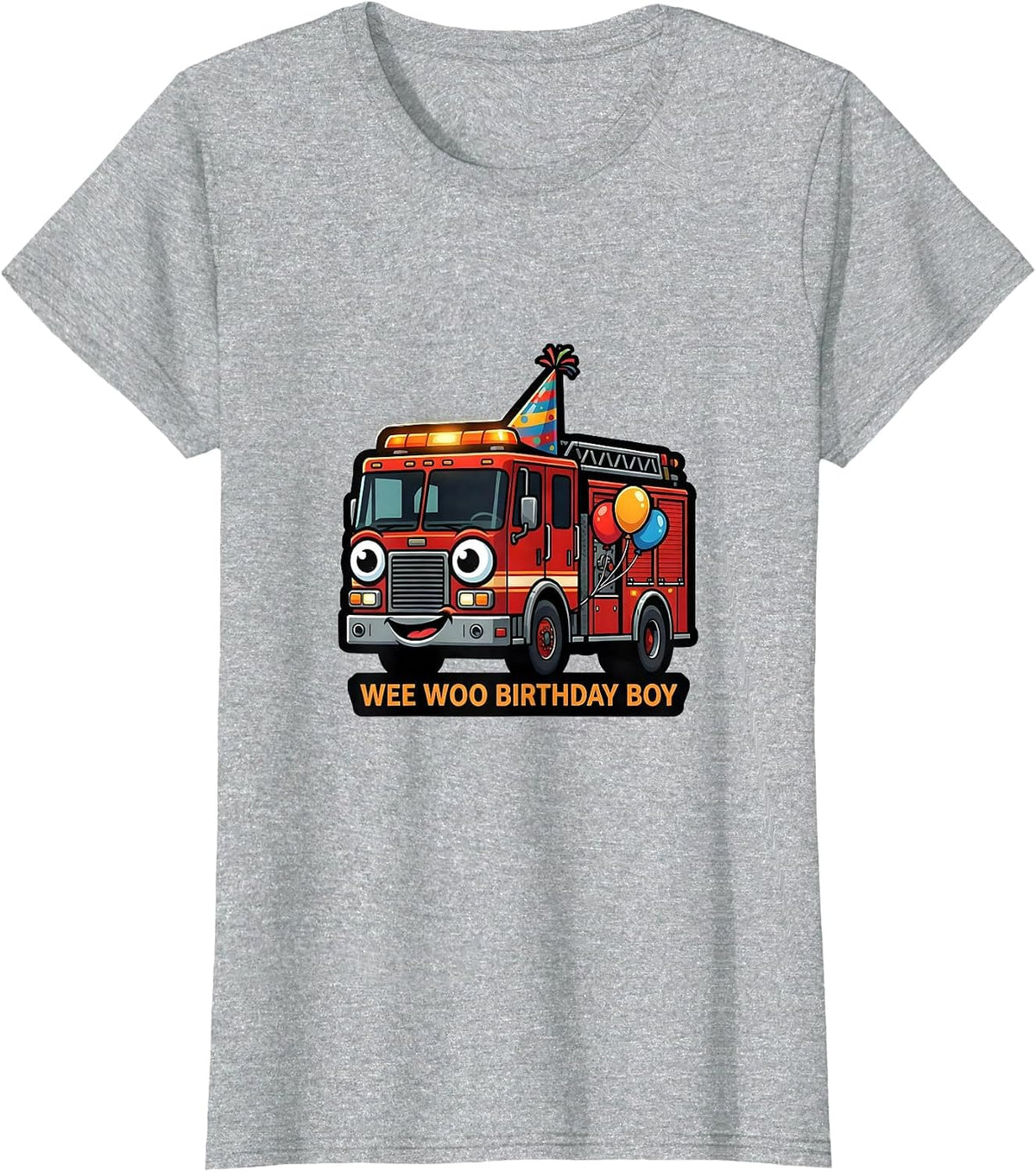 Women's Wee Woo Birthday Boy Funny Firefighter Fire Truck Fireman T-Shirt - Heather Grey