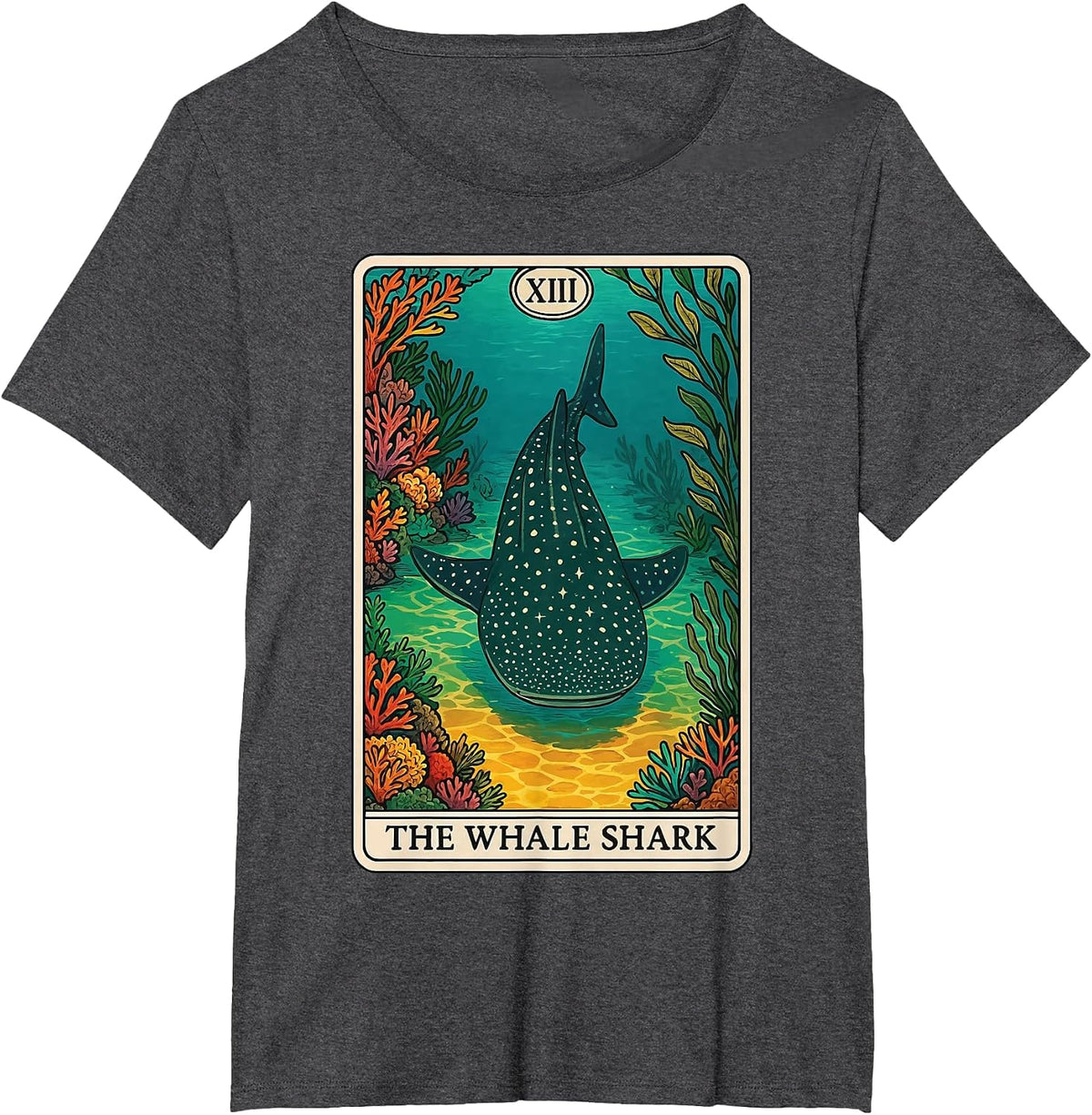 The Whale Shark Tarot Card T-Shirt - Dark Heather Grey