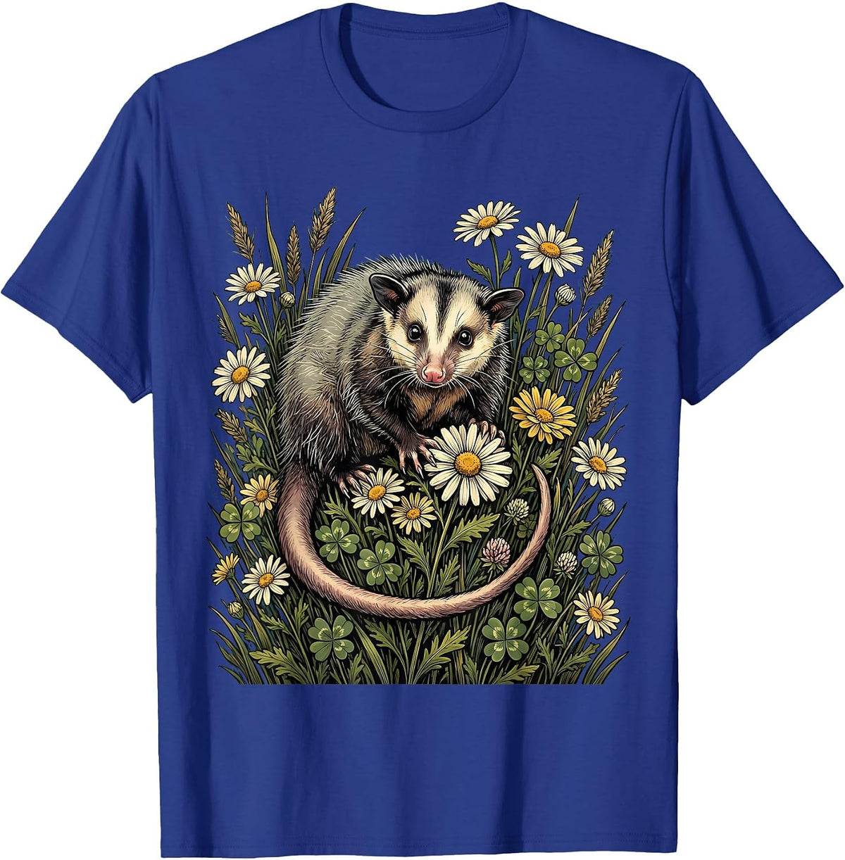 Men's Opossum in Wildflower Field Illustration T-Shirt - Royal Blue