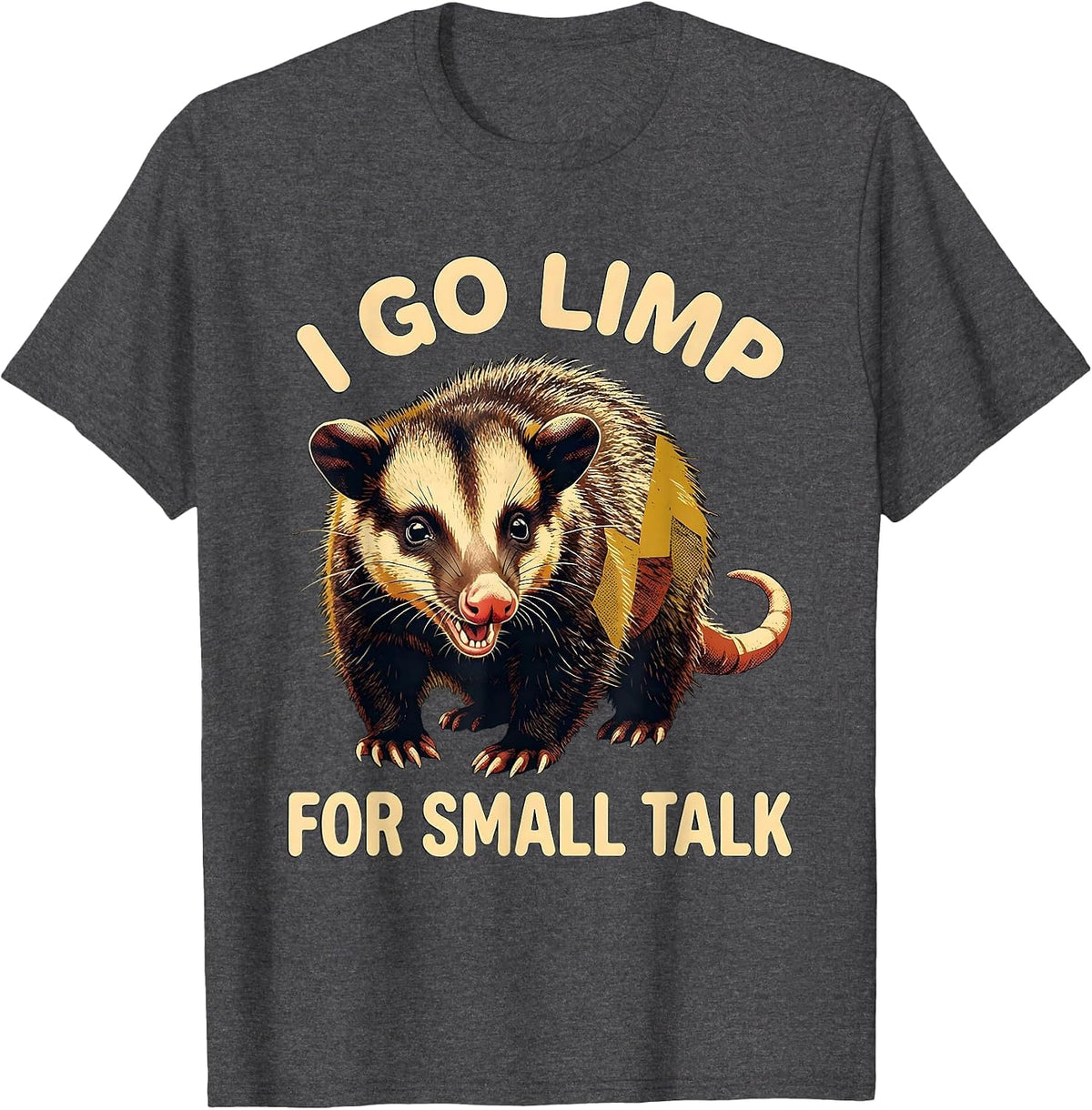 Men's I Go Limp For Small Talk Funny Opossum Animal Meme Humor T-Shirt - Dark Heather Grey