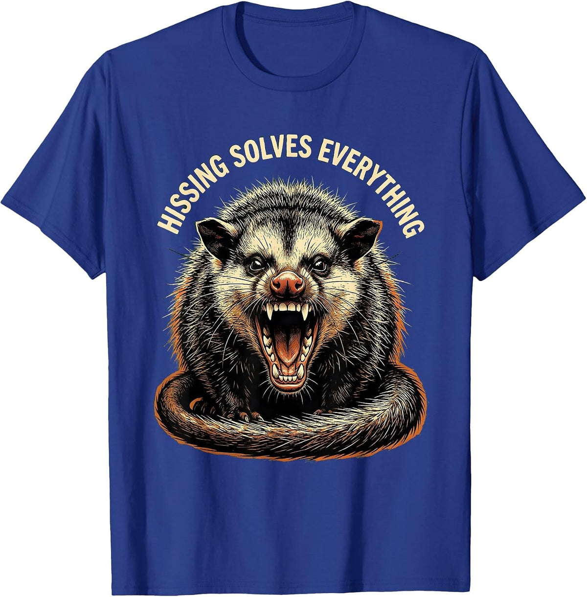 Hissing Solves Everything Funny Opossum Design T-Shirt - Royal Blue