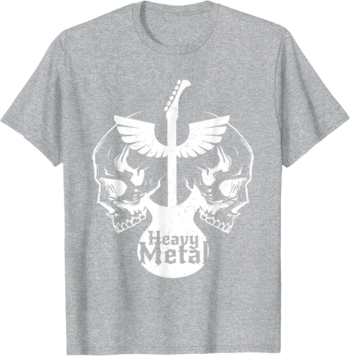 Heavy Metal Flying Guitars with Skulls Rock T-Shirt - Heather Grey