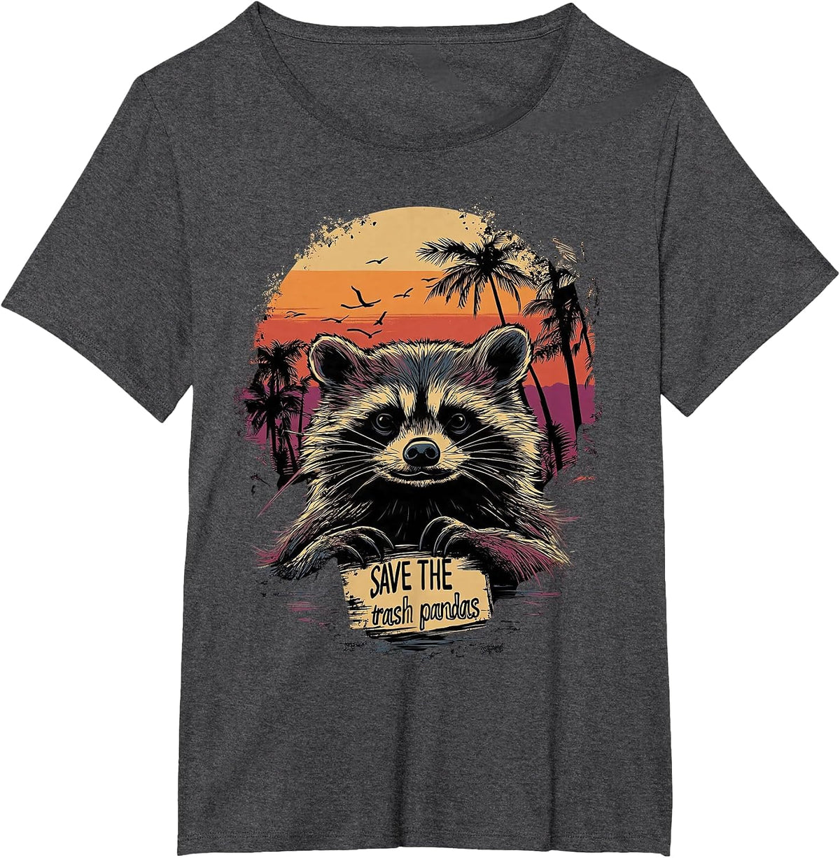 Vintage Save The Trash Pandas Retro Funny Raccoon Animal T-Shirt - Dark Heather Grey