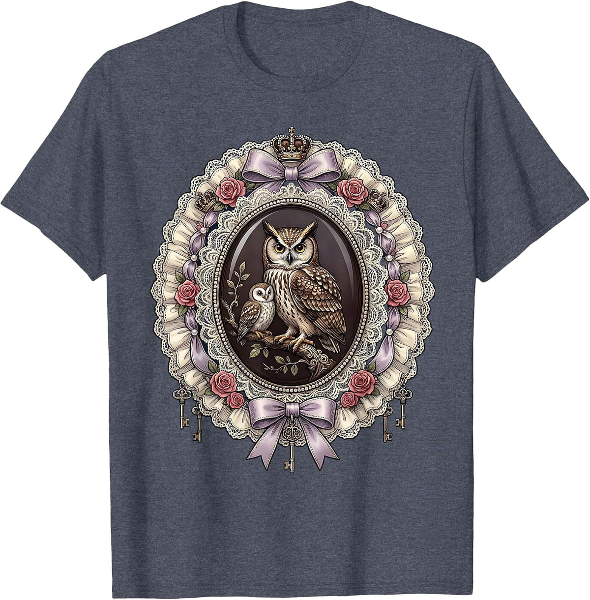 Big Little Owl and Owlet Graphic Design T-Shirt - Heather Blue