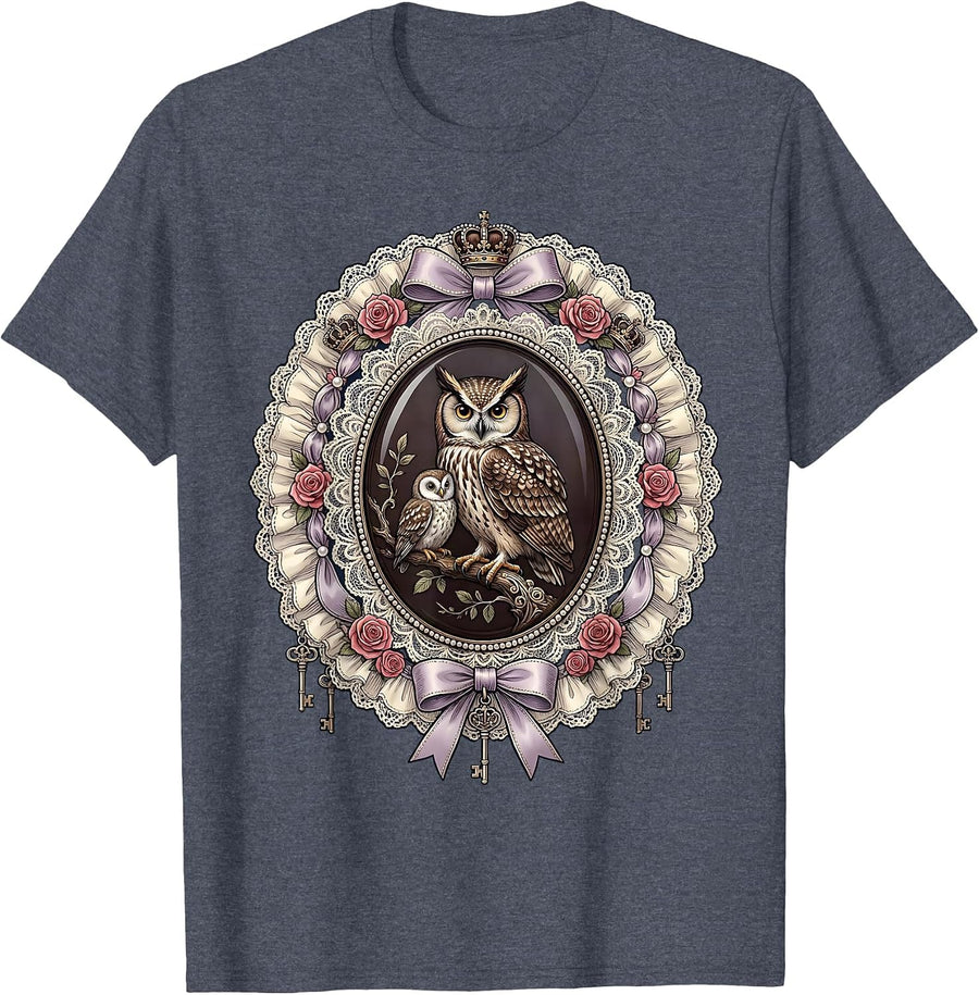 Big Little Owl and Owlet Graphic Design T-Shirt - Heather Blue
