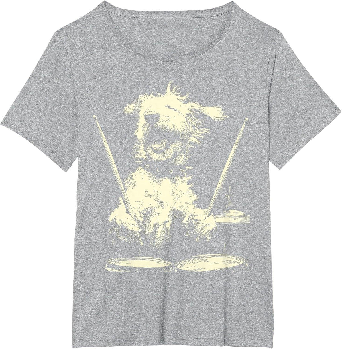 Goldendoodle Playing Drums Funny Musician Dog Drummer Punk T-Shirt - Heather Grey
