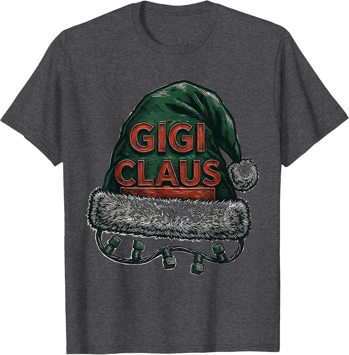 Men's Gigi Claus Linocut Family Matching Christmas Group Photo T-Shirt - Dark Heather Grey