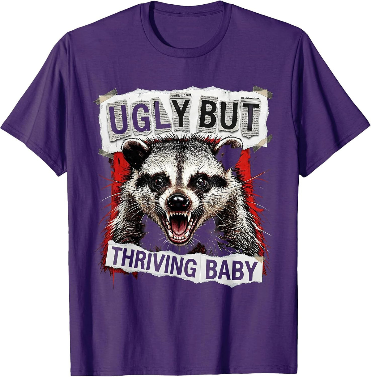 Men's Ugly But Thriving Opossum Funny Animal Design T-Shirt - Purple