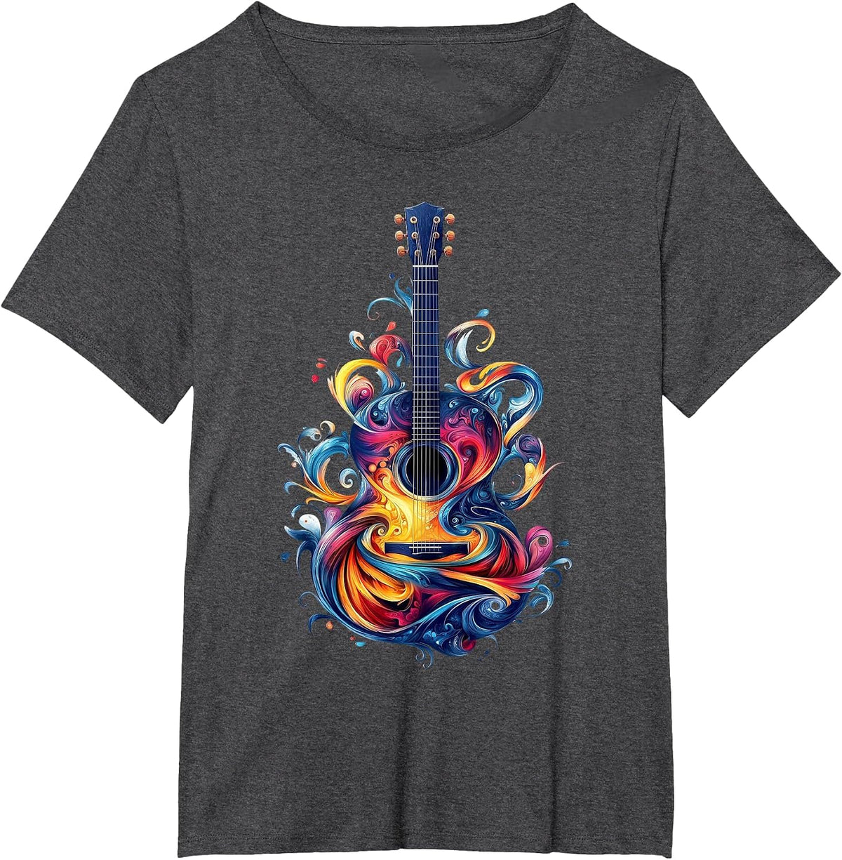 Watercolor Guitar Instrument with Splash Guitar T-Shirt - Dark Heather Grey