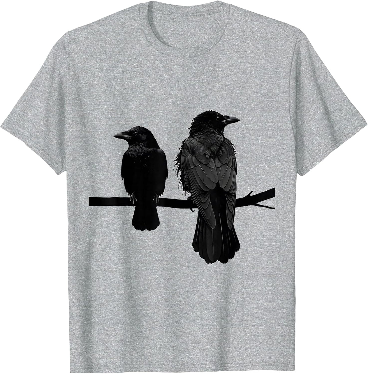 Men's Two Black Birds Perched Minimalist Bird Lover Gift T-Shirt - Heather Grey