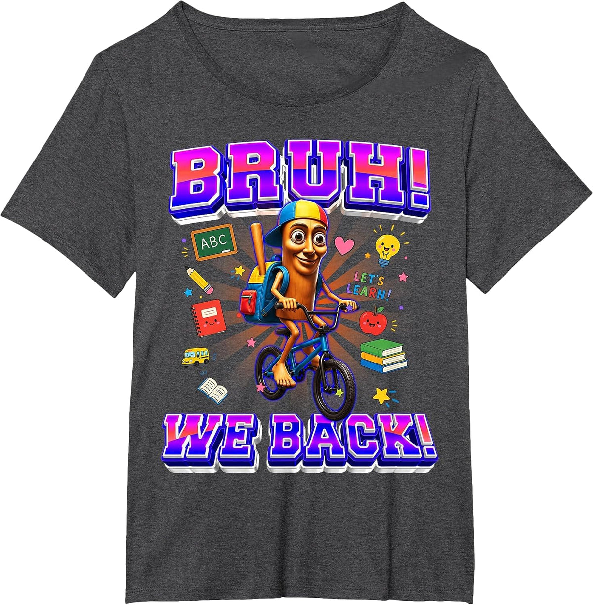 Funny Tung Tung Sahur Back to School BMX Brainrot Meme T-Shirt - Dark Heather Grey