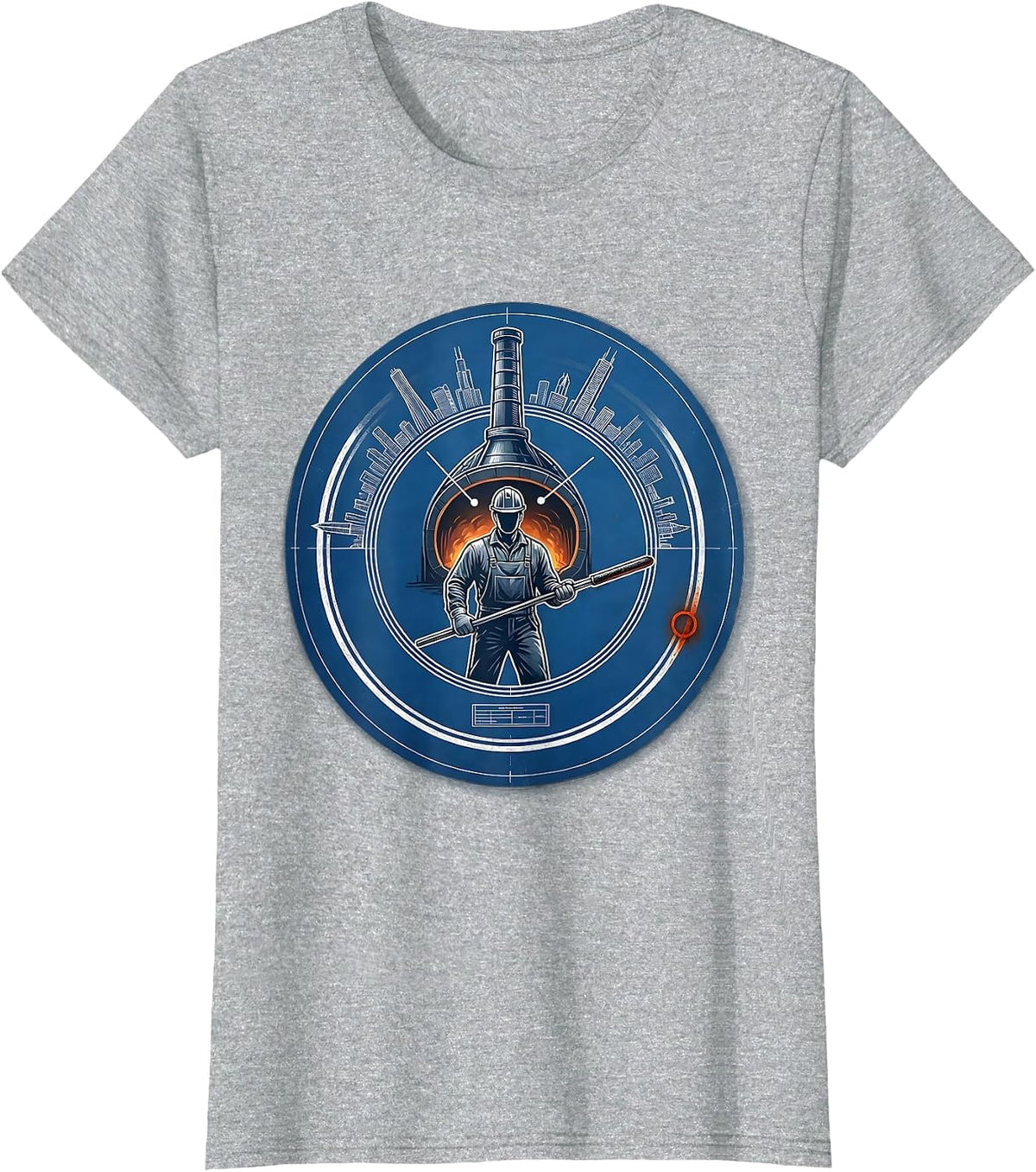Chicago Steelworker Blast Furnace Silhouette T-Shirt - Heather Grey