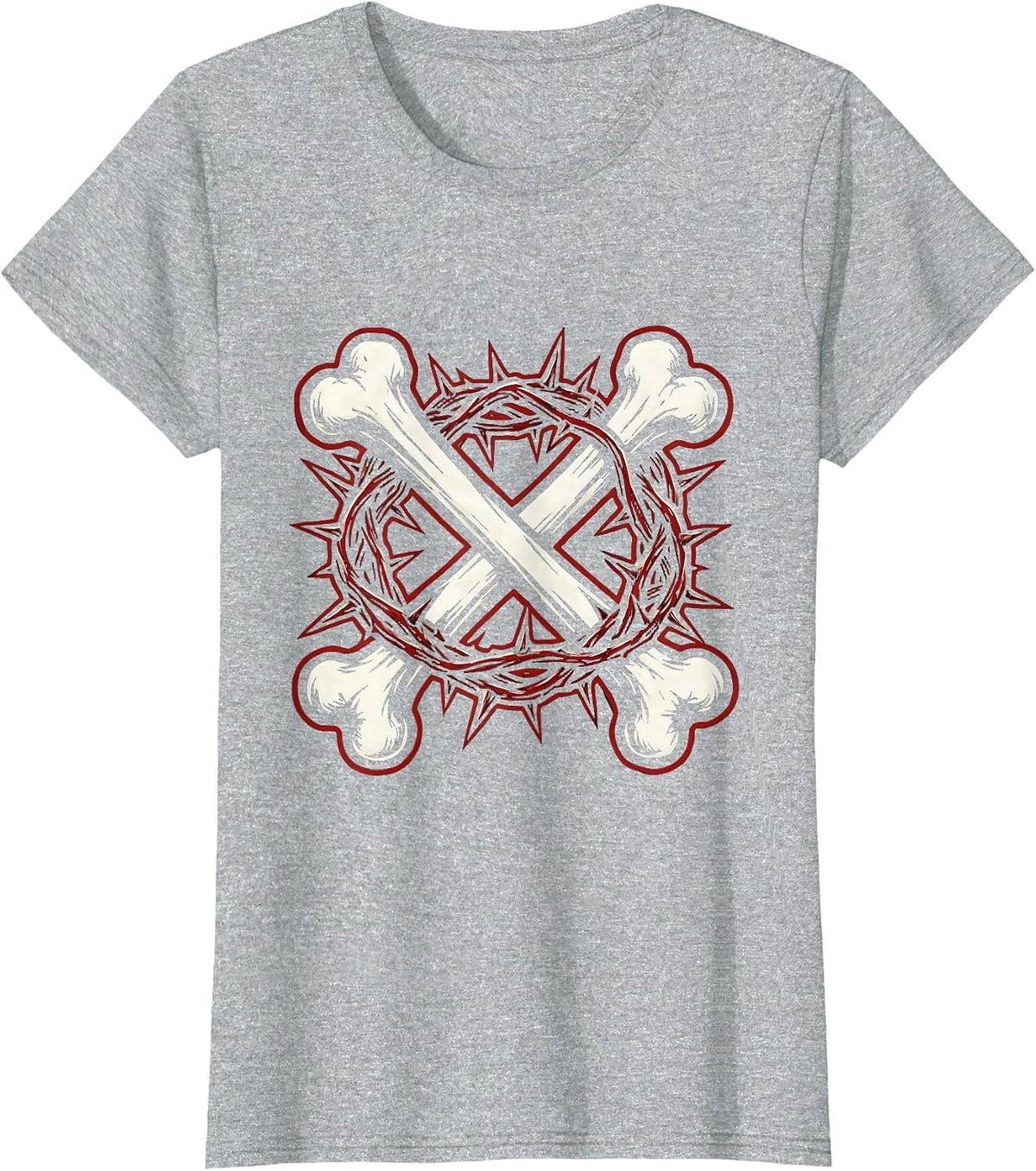 Crossed Bones Crown of Thorns Heavy Metal Graphic T-Shirt - Heather Grey