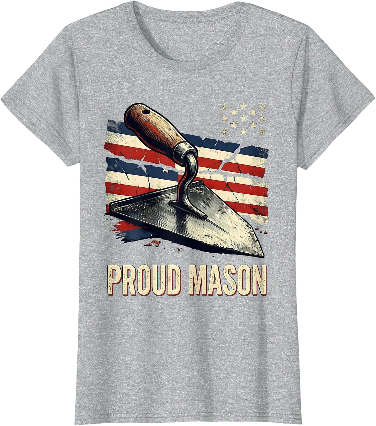 Women's Proud Mason Distressed American Flag Bricklayer T-Shirt - Heather Grey