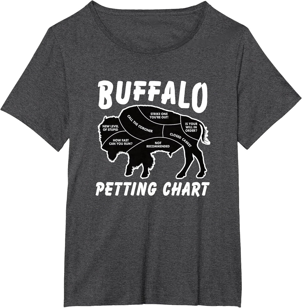 Buffalo Wildlife Petting Chart for Bison Lovers T-Shirt - Dark Heather Grey