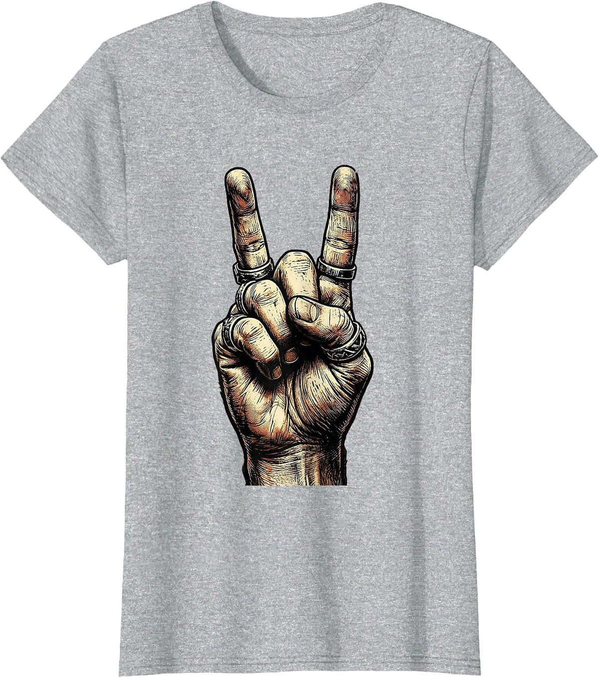 Devil Horns Hand Sign Rock Music Graphic T-Shirt - Heather Grey