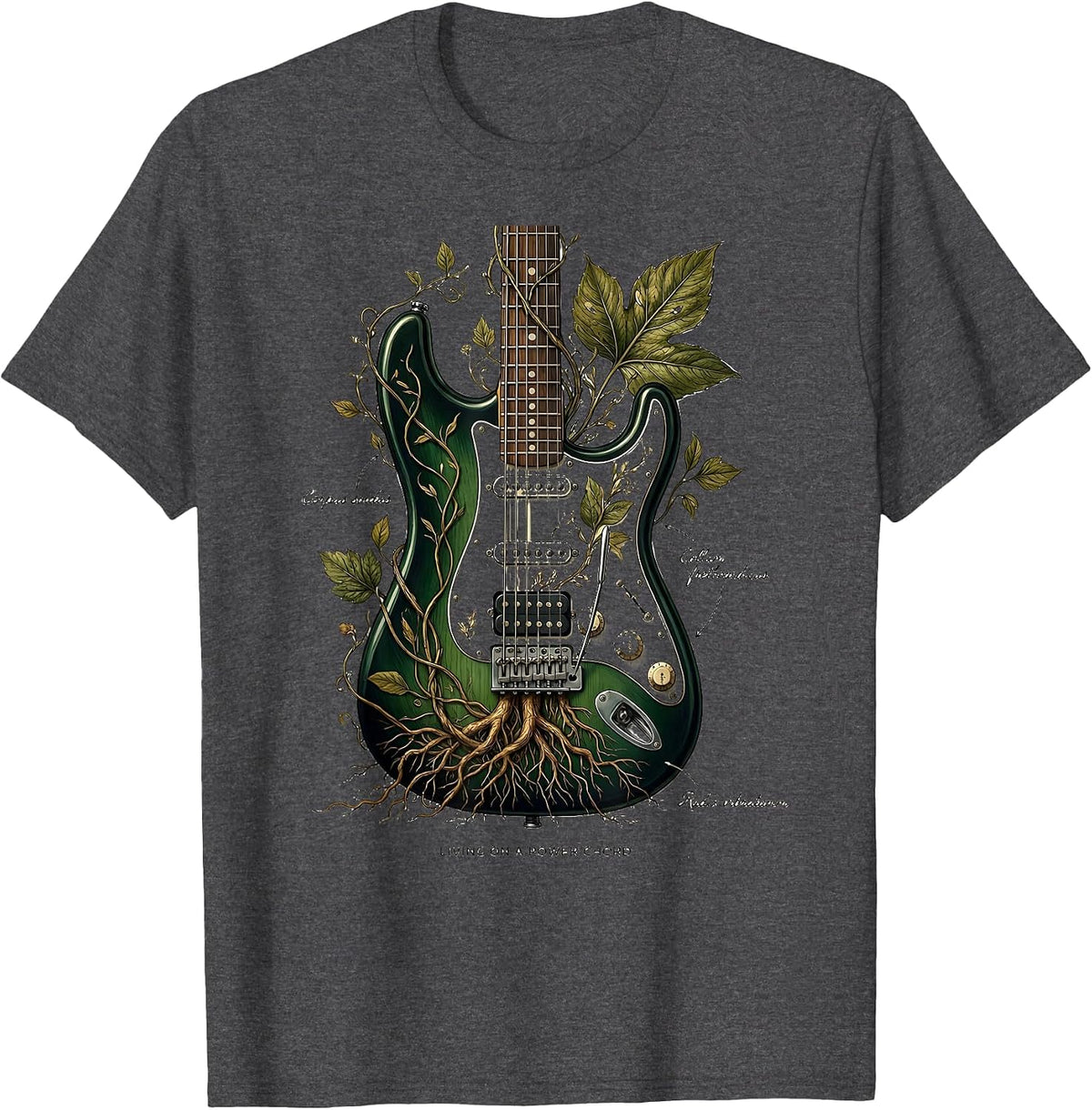 Living on a Power Chord 80s Rock Band Design T-Shirt - Dark Heather Grey