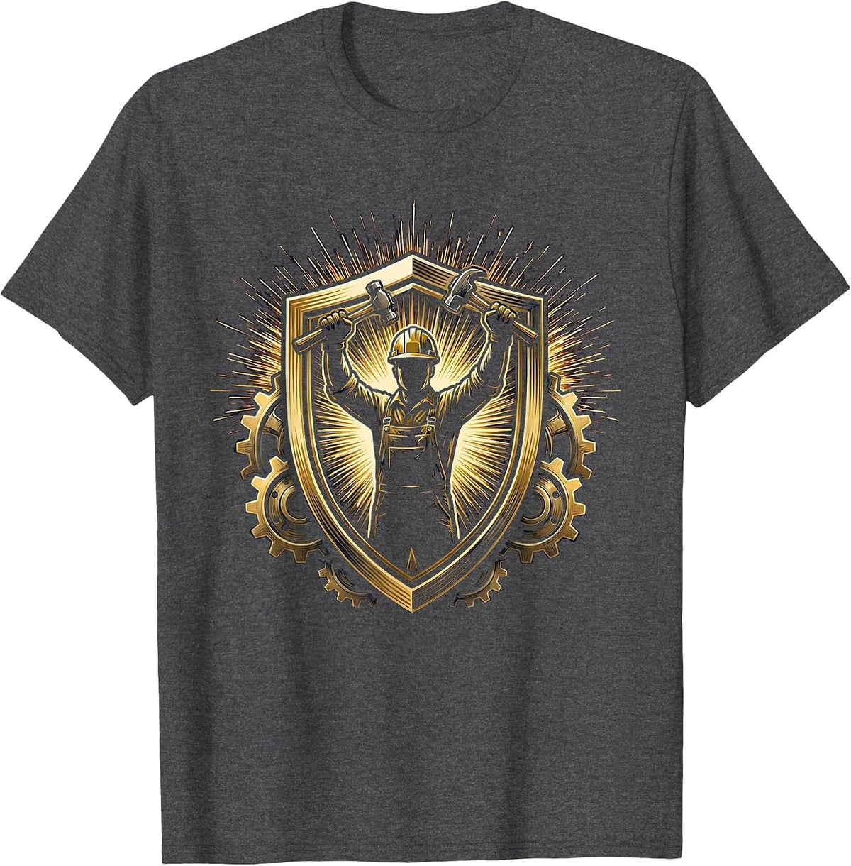 Steel Worker Silhouette Industrial Patriotic Design T-Shirt - Dark Heather Grey