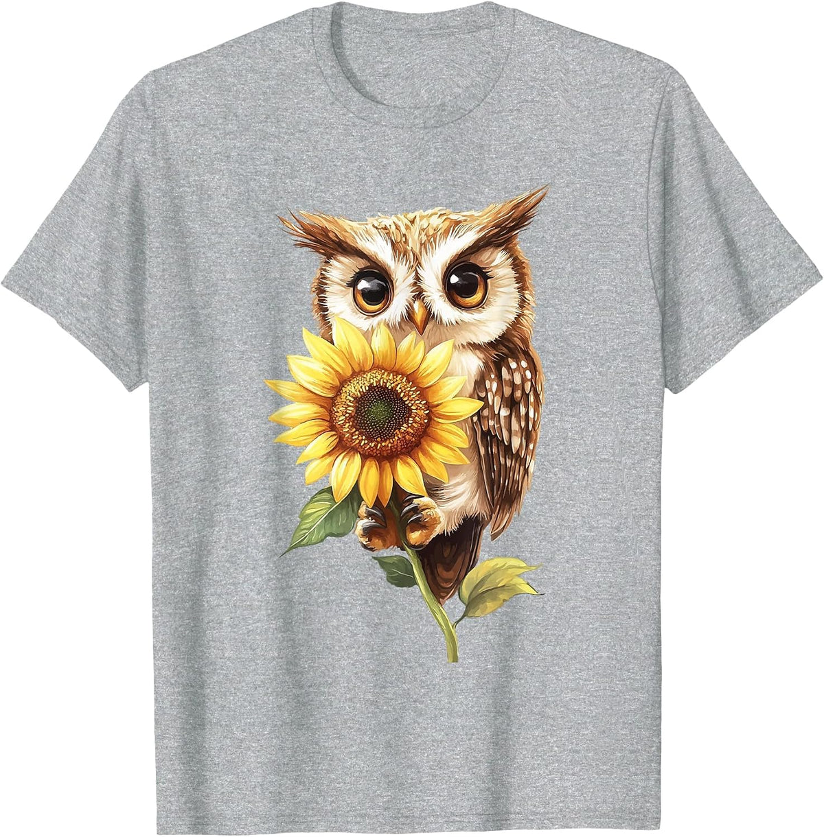 Owl Sunflower T-Shirt - Heather Grey