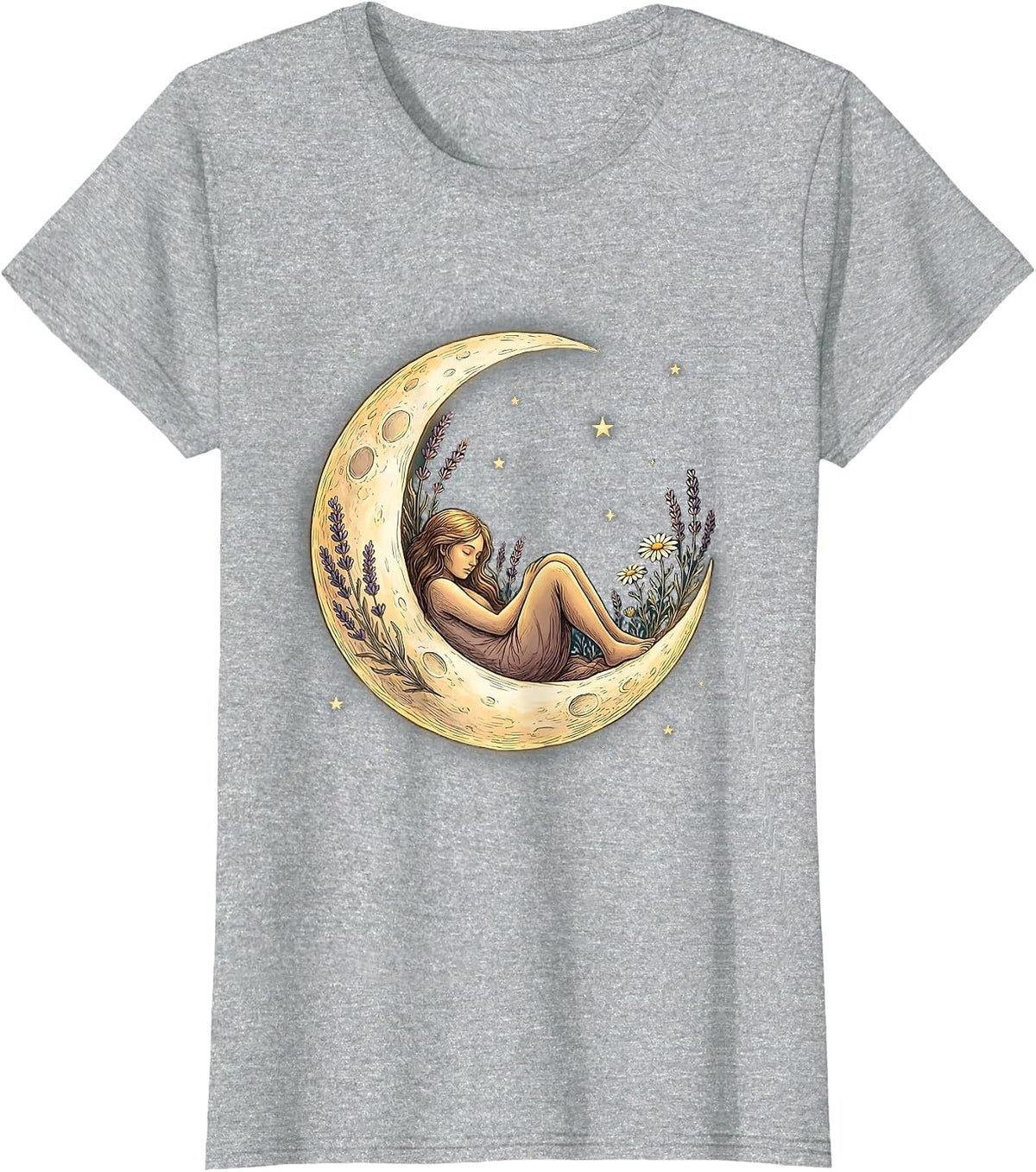 Women's Crescent Moon Sleeping Figure Suicide Prevention T-Shirt - Heather Grey