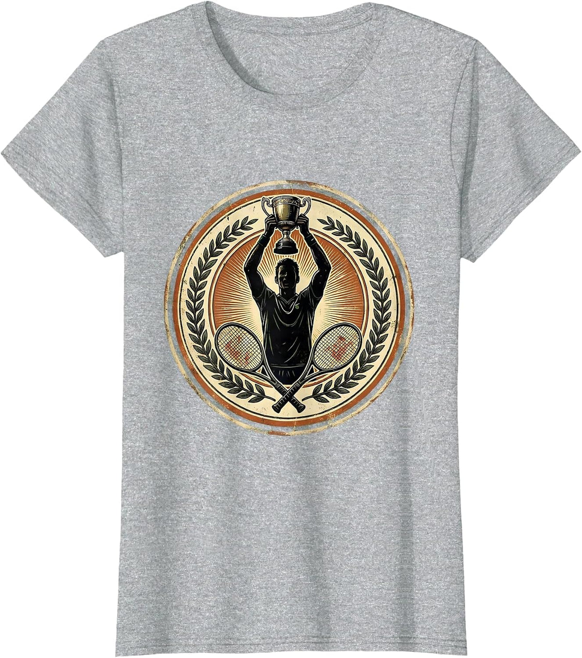 Tennis Champion Trophy Victory Graphic Tee T-Shirt - Heather Grey