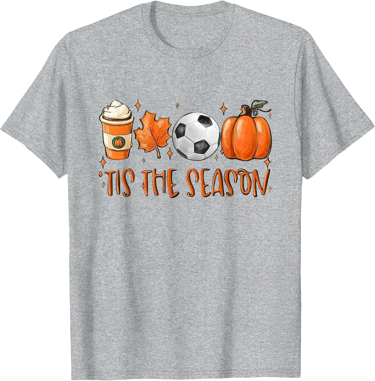 Tis The Season Fall Latte Pumpkin Spice Soccer Thanksgiving T-Shirt - Heather Grey