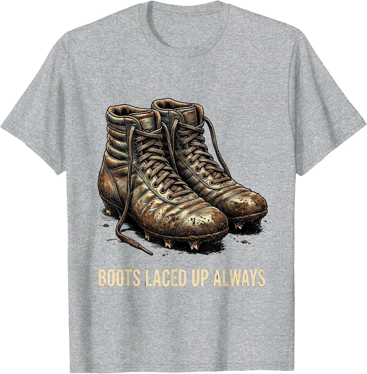 Men's Boots Laced Up Always Rugby Design T-Shirt - Heather Grey