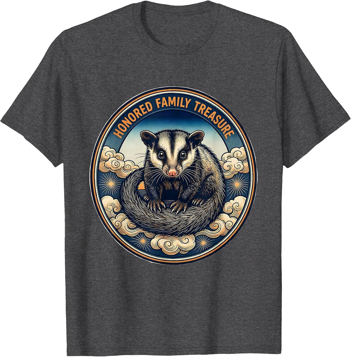 Honored Family Treasure Ukiyo-e Opossum Van Gogh Starry T-Shirt - Dark Heather Grey