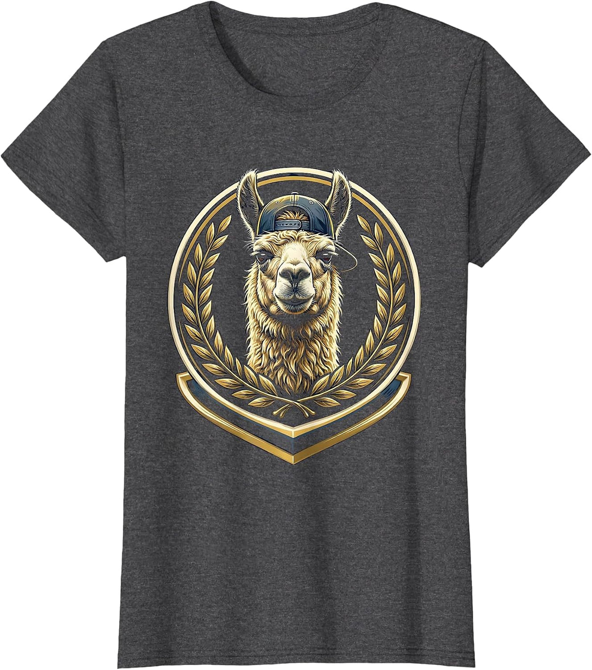 Women's Funny Llama Wearing Backwards Baseball Cap T-Shirt - Dark Heather Grey
