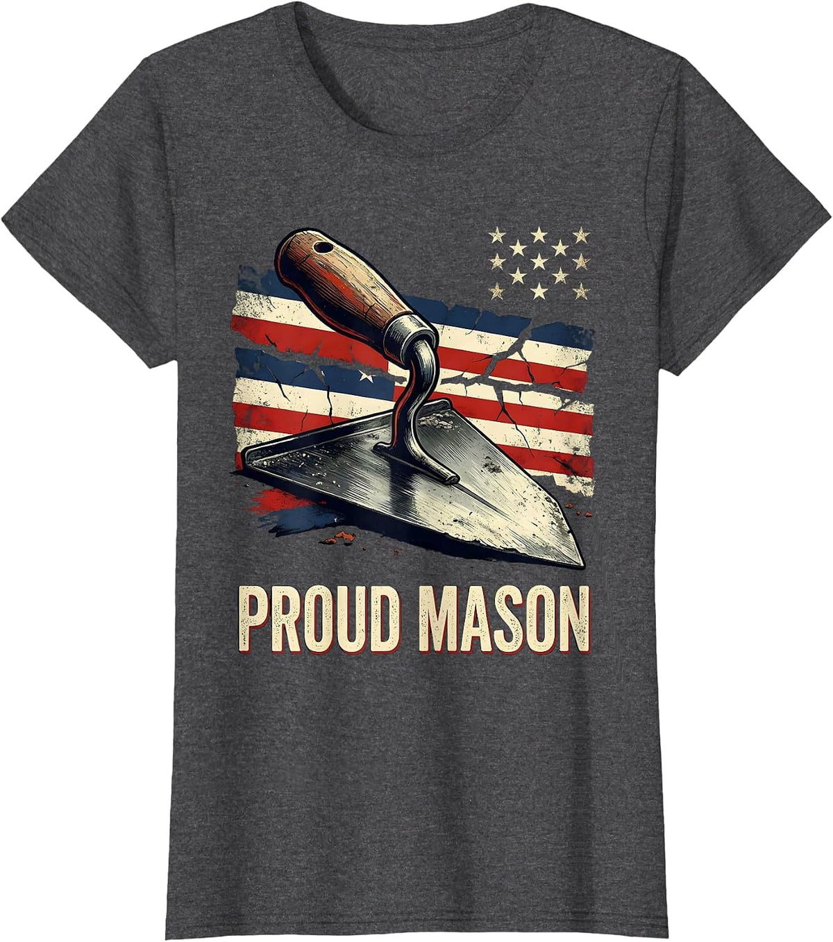 Women's Proud Mason Distressed American Flag Bricklayer T-Shirt - Dark Heather Grey
