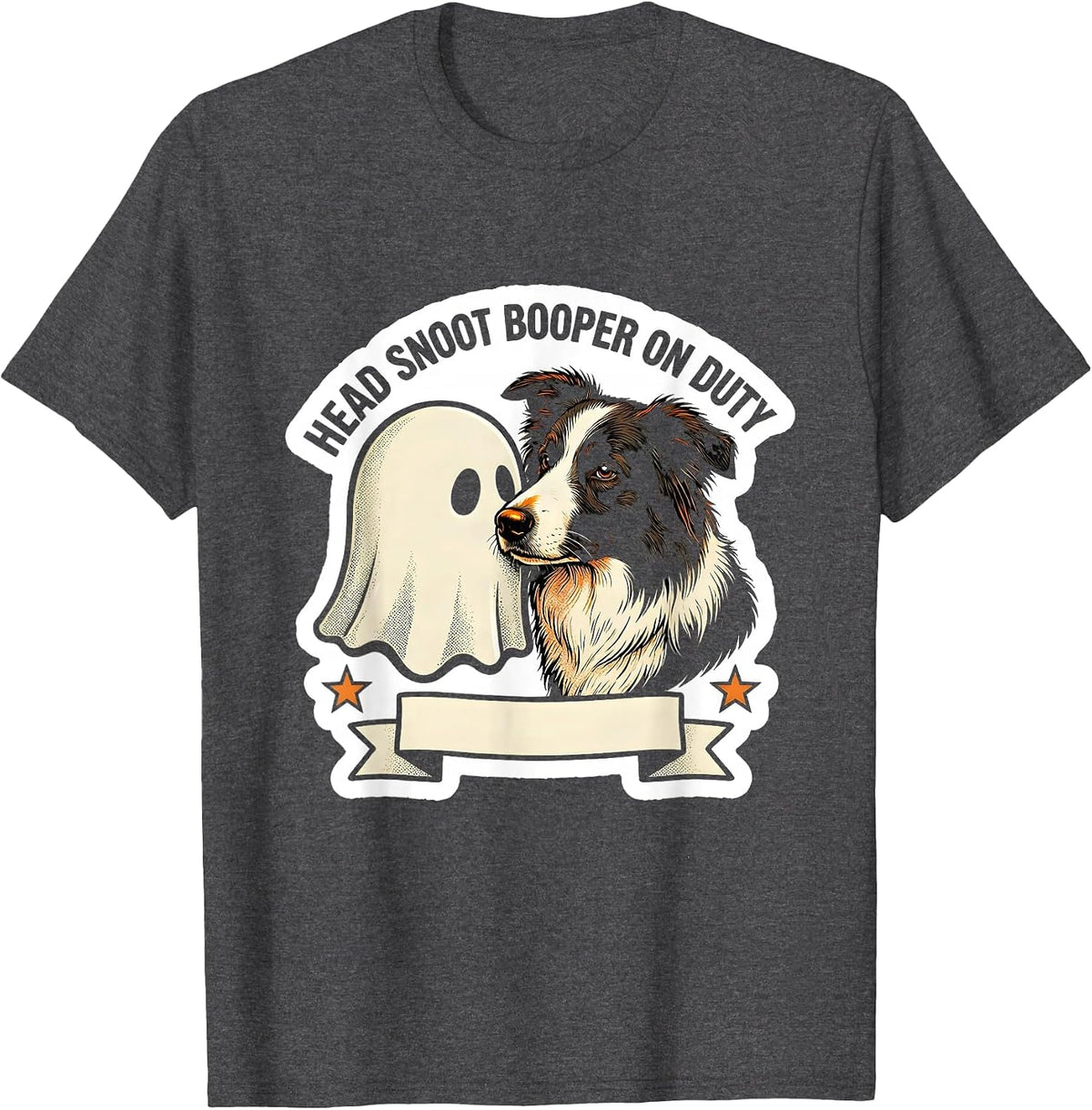 Men's Head Snoot Booper On Duty Funny Ghost Dog Lover Halloween T-Shirt - Dark Heather Grey