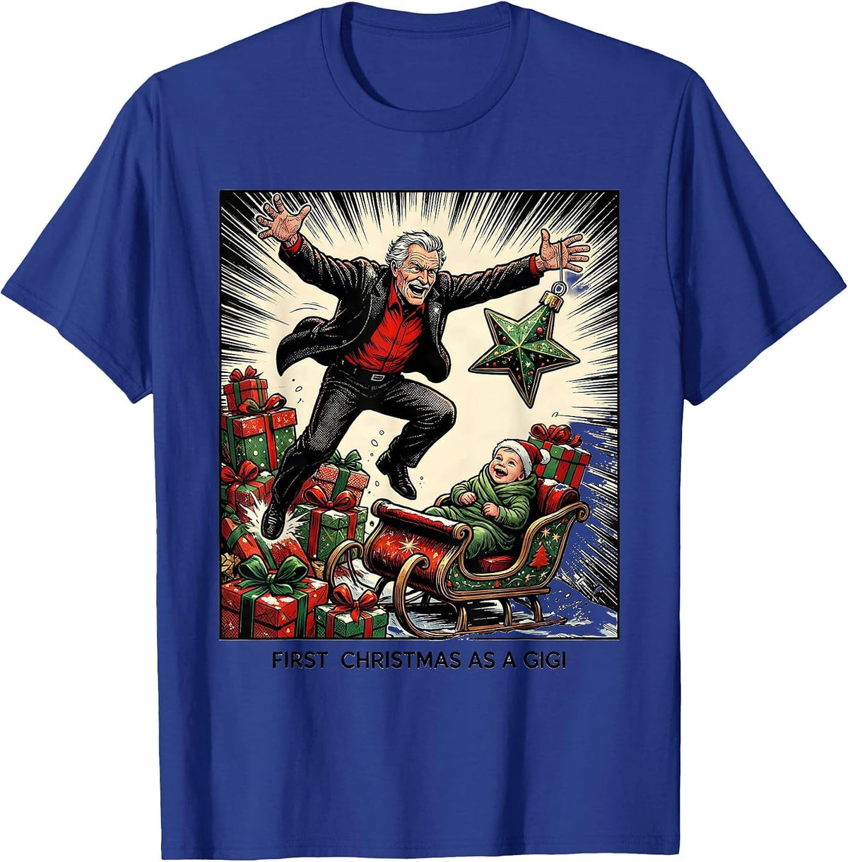 First Christmas As A Gigi Comic Book Family Matching T-Shirt - Royal Blue