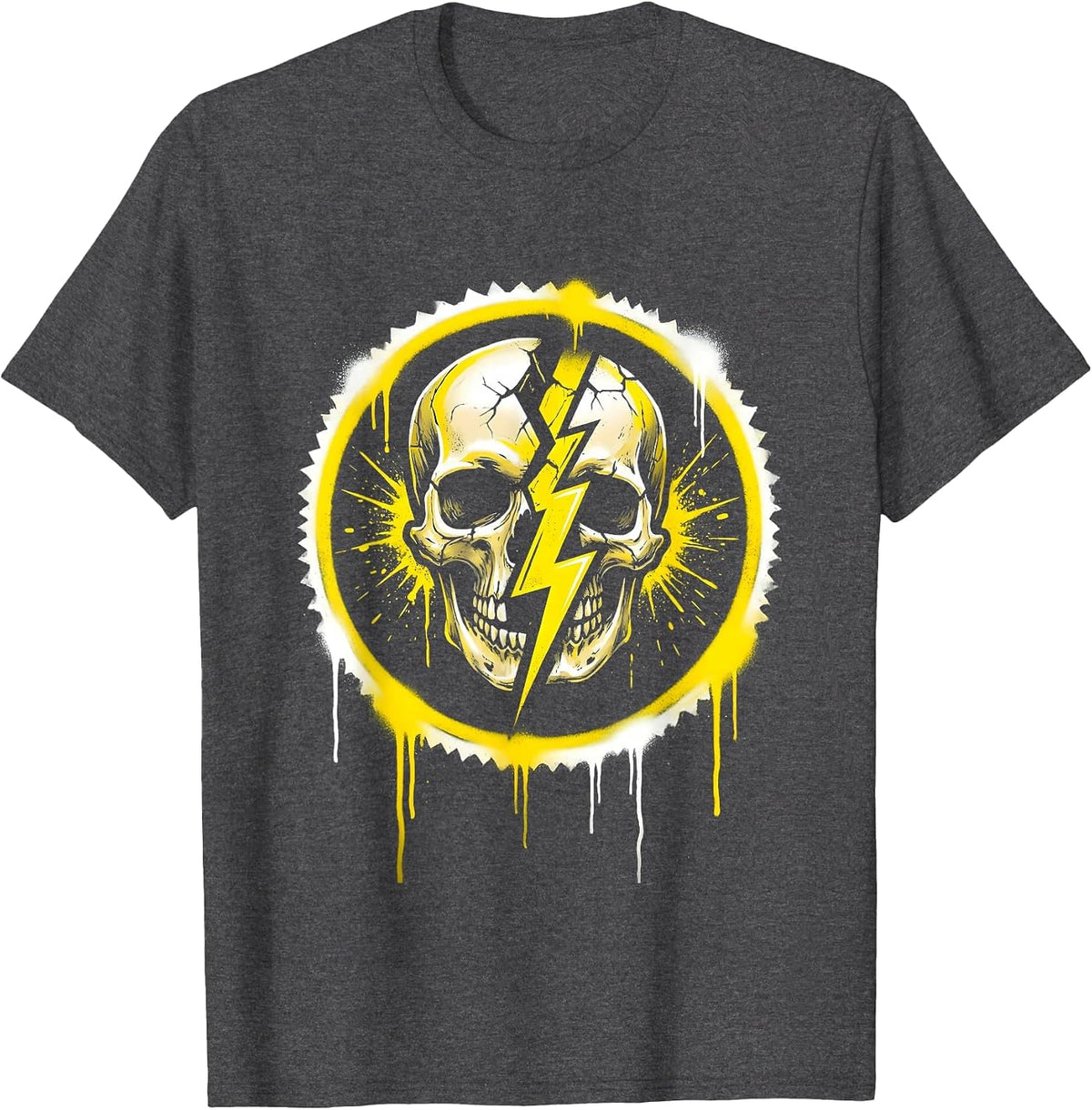 Lightning Bolt Skull Split Punk Rock Graphic T-Shirt - Dark Heather Grey