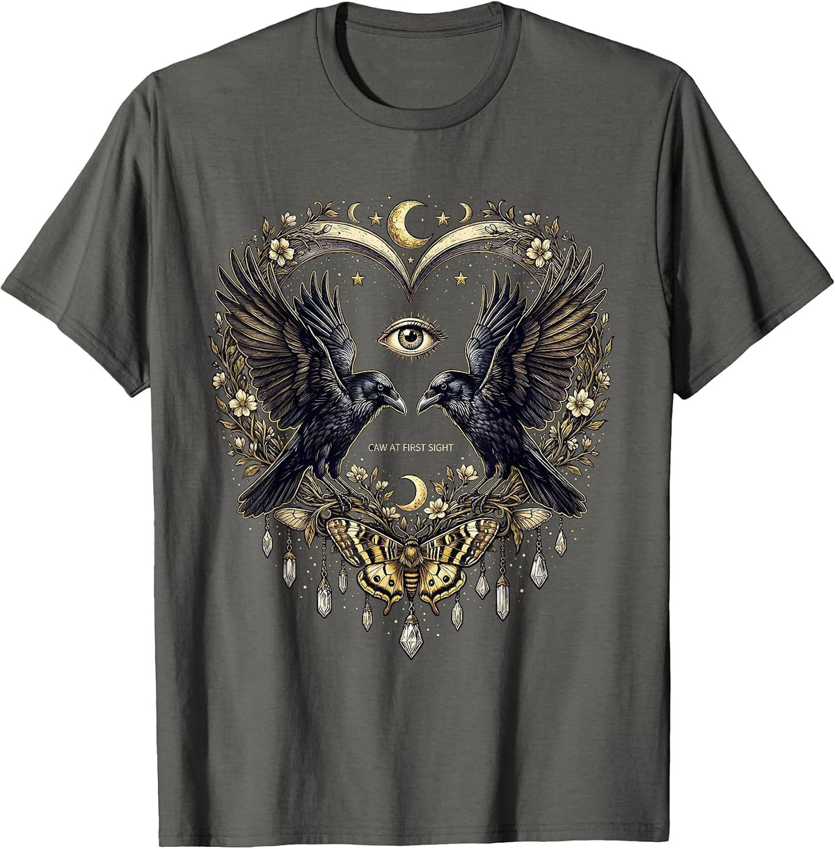 Men's Caw At First Sight Funny Crow Bird Design T-Shirt - Asphalt Grey