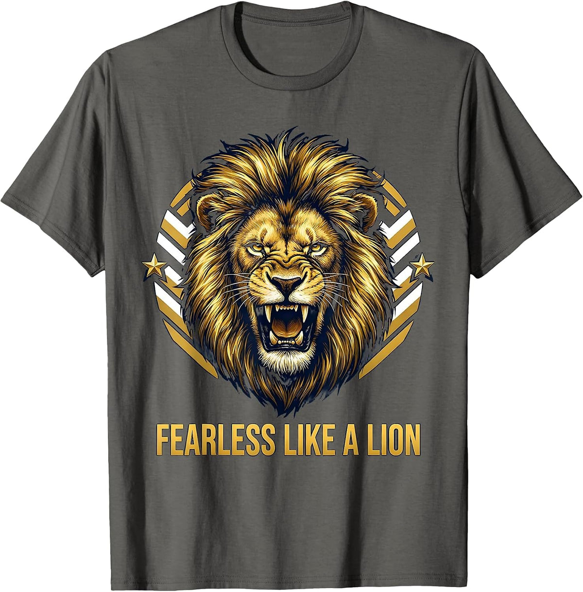 Fearless Like a Lion Bold Graphic Design T-Shirt - Asphalt Grey