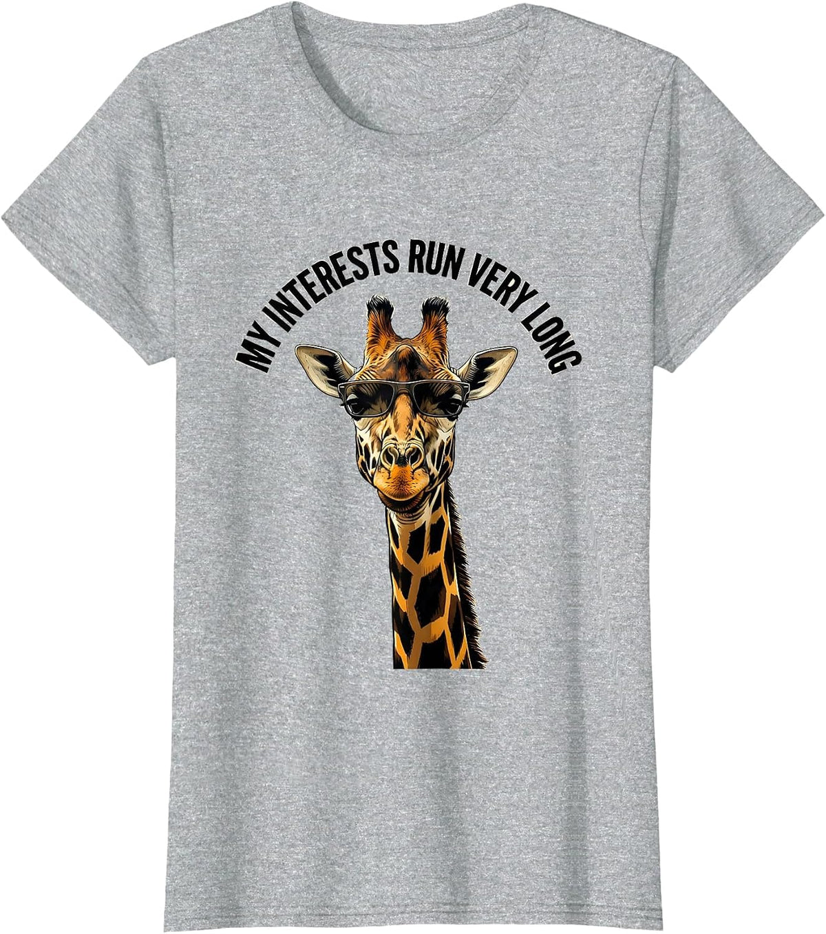 My Interests Run Very Long Funny Giraffe Sunglasses Animal T-Shirt - Heather Grey