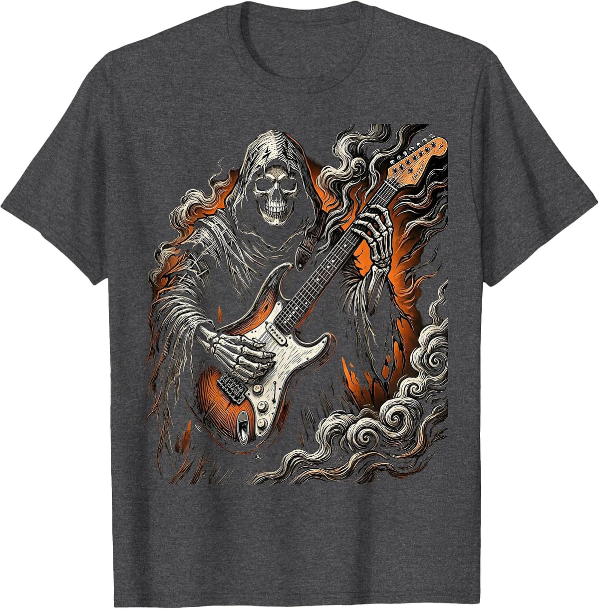 Grim Reaper Electric Guitar Halloween Design T-Shirt - Dark Heather Grey