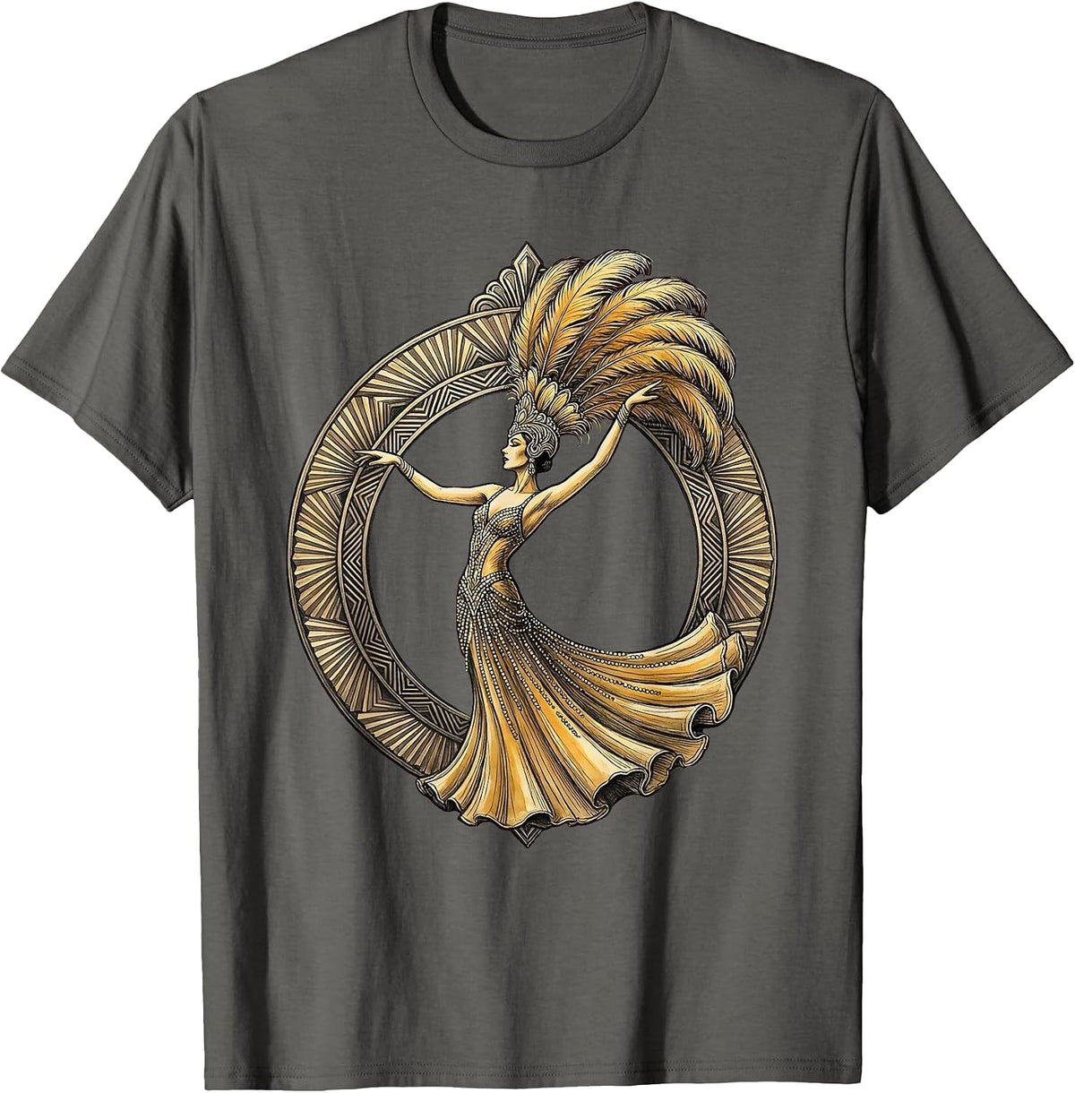 Men's Showgirl Silhouette Art Deco Archway Graphic T-Shirt - Asphalt Grey