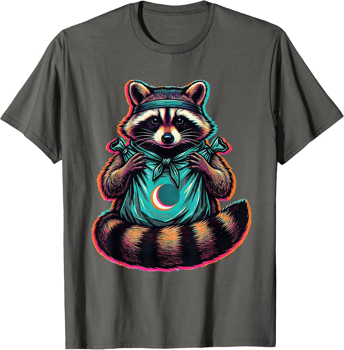 Men's Trash Panda Raccoon Risograph Meme Humor T-Shirt - Asphalt Grey