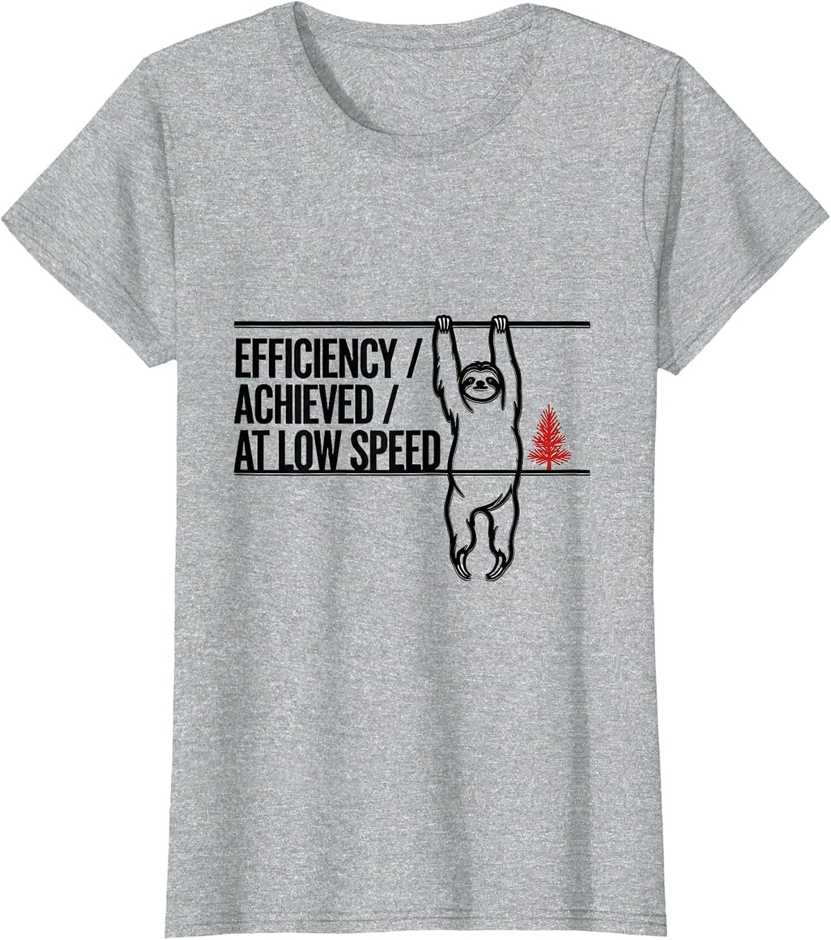 Efficiency Achieved At Low Speed Funny Sloth Lover Christmas T-Shirt - Heather Grey