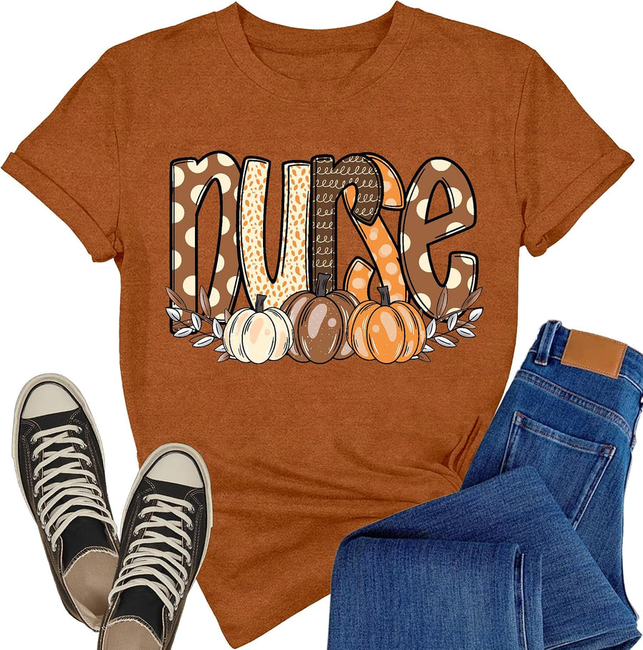 Nurse Shirts for Women Nursing Life T-Shirt Nurse Week Floral Top - Brown