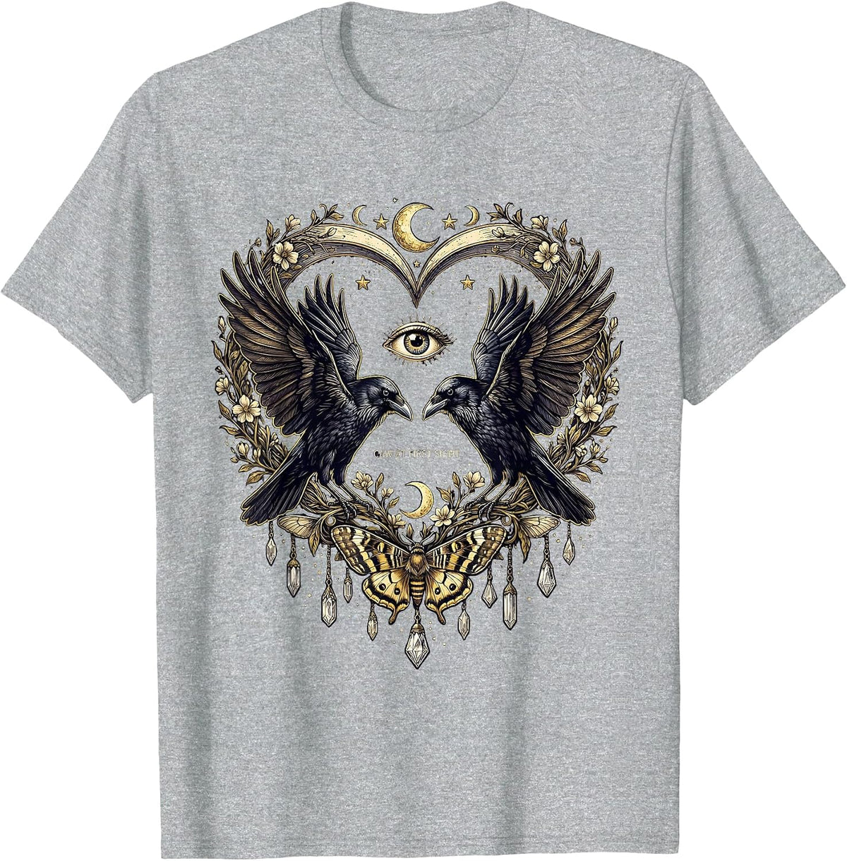 Men's Caw At First Sight Funny Crow Bird Design T-Shirt - Heather Grey