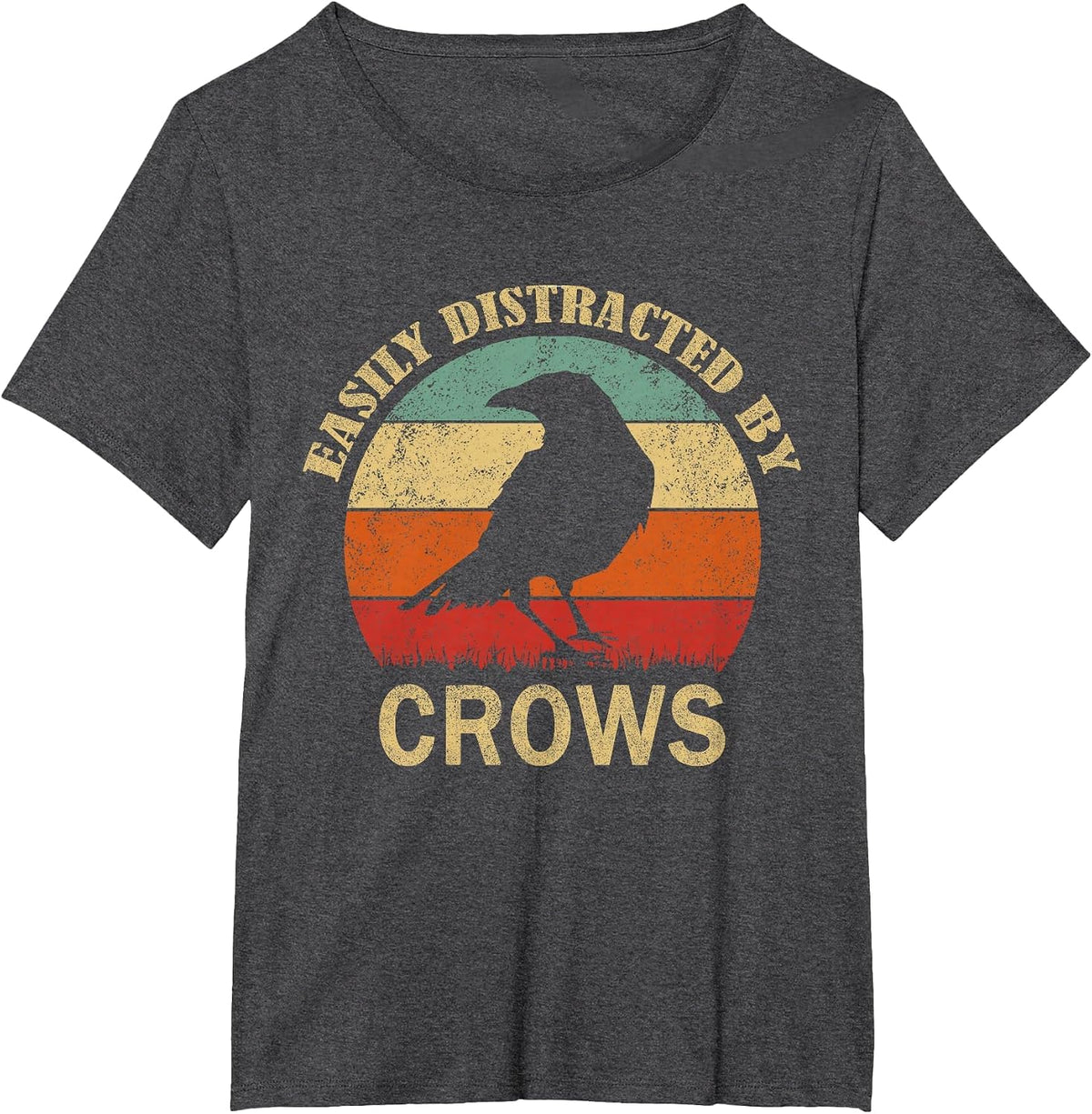 Easily Distracted By Crows | Retro Funny Bird Lover Crow T-Shirt - Dark Heather Grey