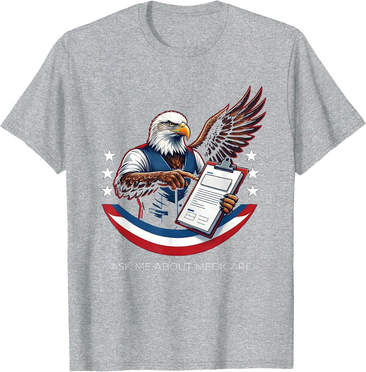 Men's Ask Me About Medicare Patriotic Insurance Agent Humor T-Shirt - Heather Grey