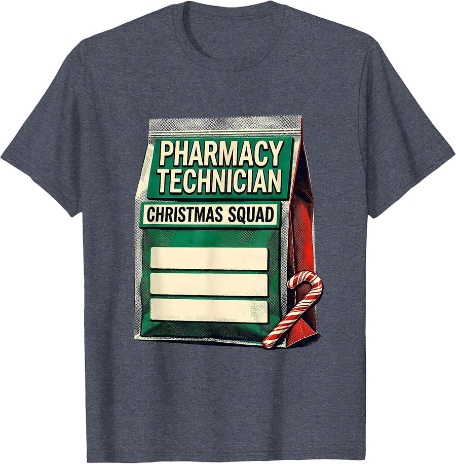 Pharmacy Technician Christmas Squad Funny Matching Holiday T-Shirt - Heather Blue
