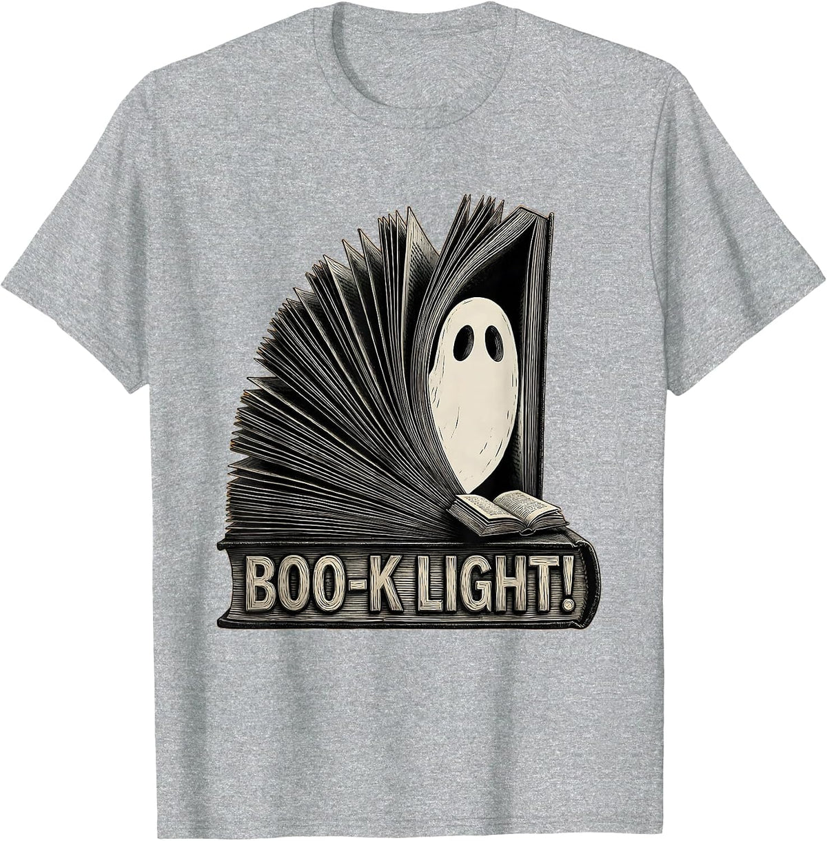 Men's Boo-k Light! Whimsical Cozy Ghost Book Lover Halloween T-Shirt - Heather Grey
