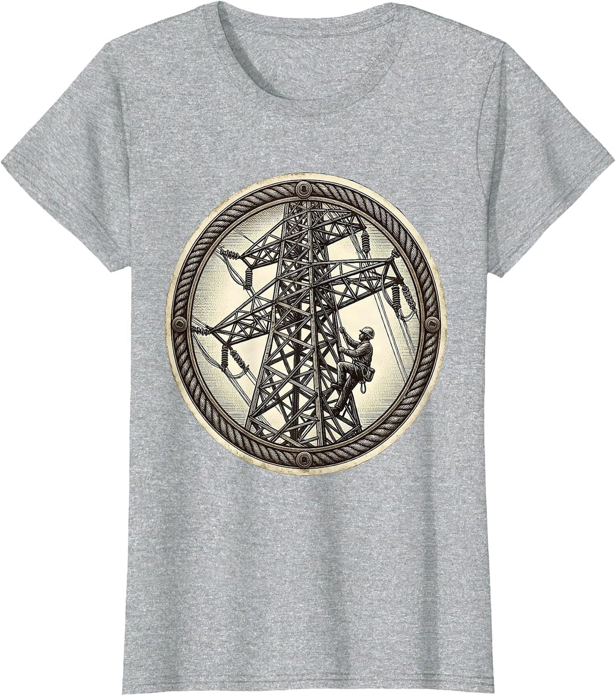 Electrician Power Line Tower Climber Graphic T-Shirt - Heather Grey