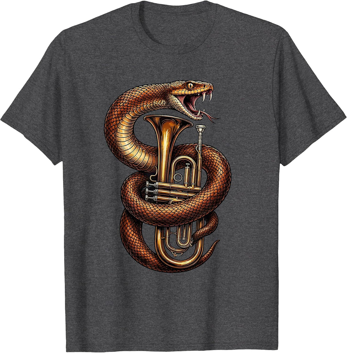 Men's Serpent Coiled Around Trumpet Graphic T-Shirt - Dark Heather Grey