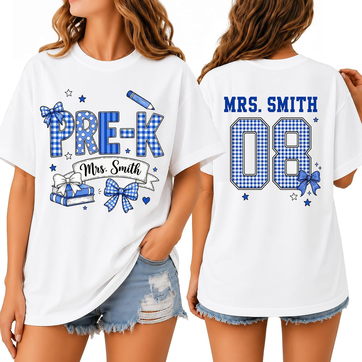 PAGYMO Personalized Teacher Shirt for Women Custom Name Back to School Tees - Wts-358