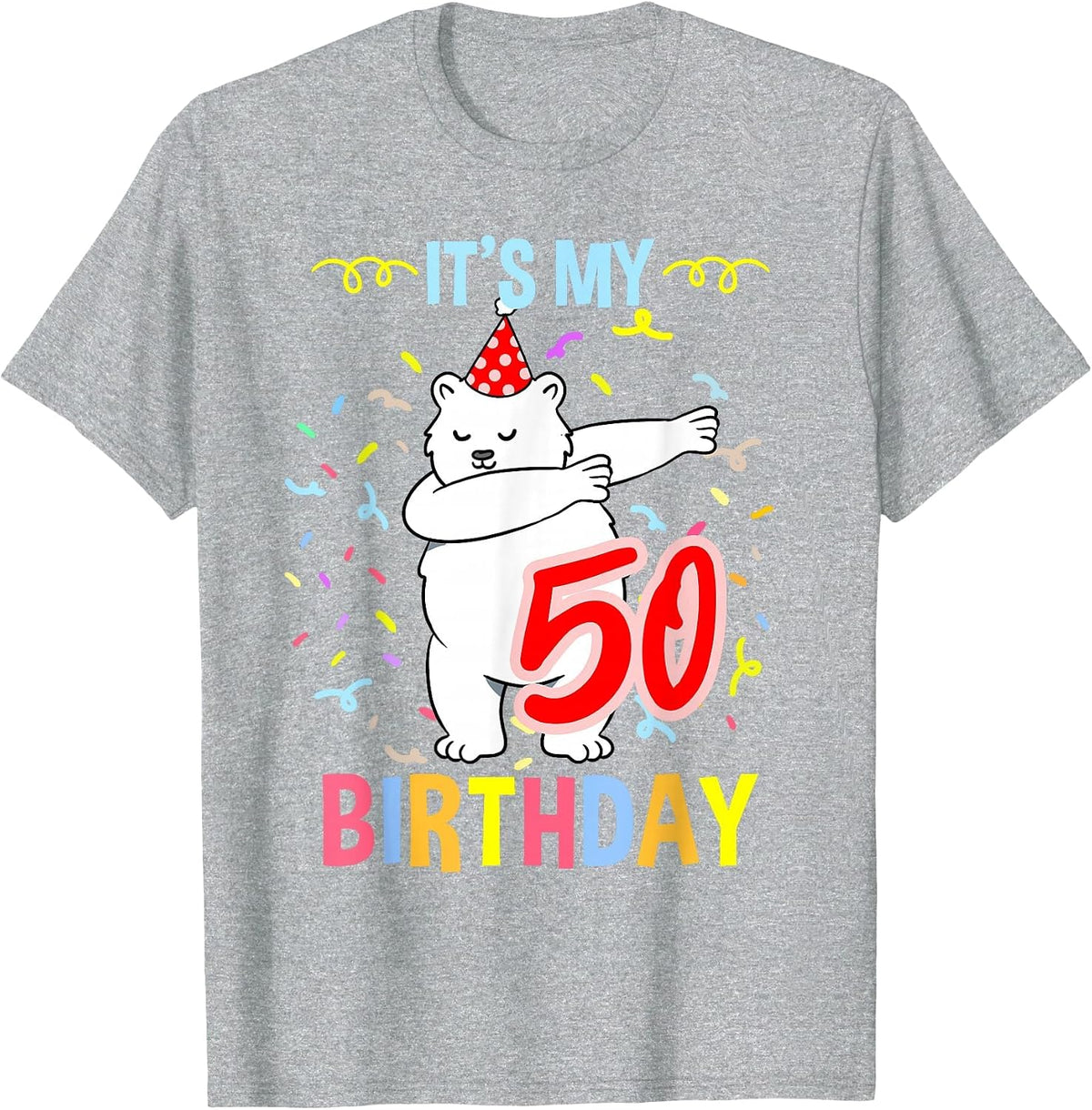Its My 50th Birthday Dabbing Polar Bear T-Shirt - Heather Grey